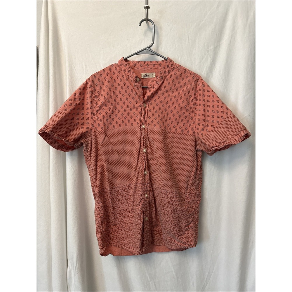 Hollister Mens XL Coral Geometric Print Short Sleeve Button Up Shirt Casual